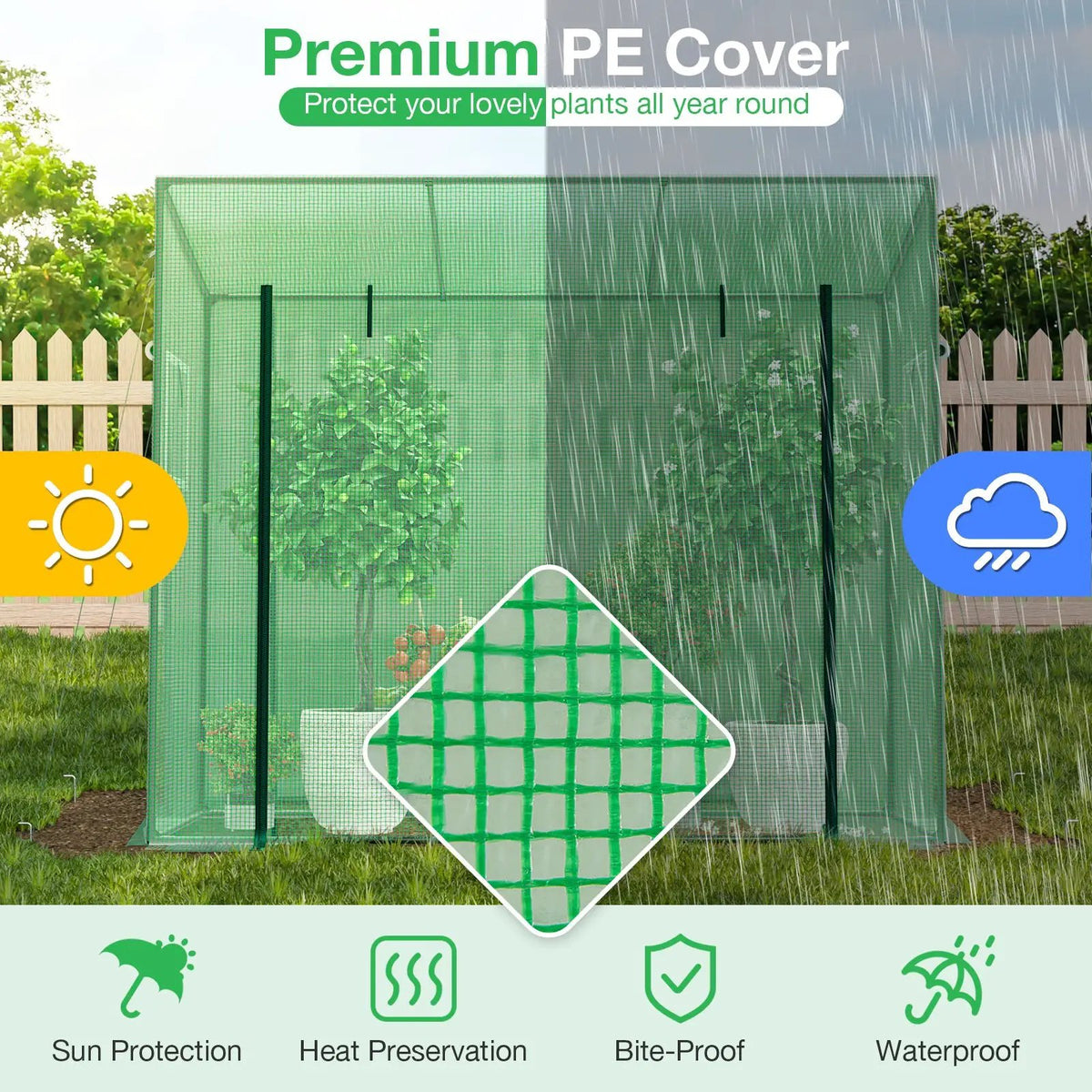 Outdoor Portable Walk-in Greenhouse with PE Cover Heavy-Duty Metal Frame Roll-up Zipper Door, photo 6 of 9