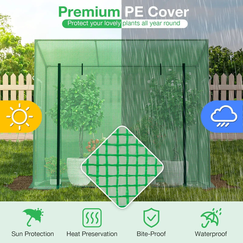 Outdoor Portable Walk-in Greenhouse with PE Cover Heavy-Duty Metal Frame Roll-up Zipper Door by DirectDeals