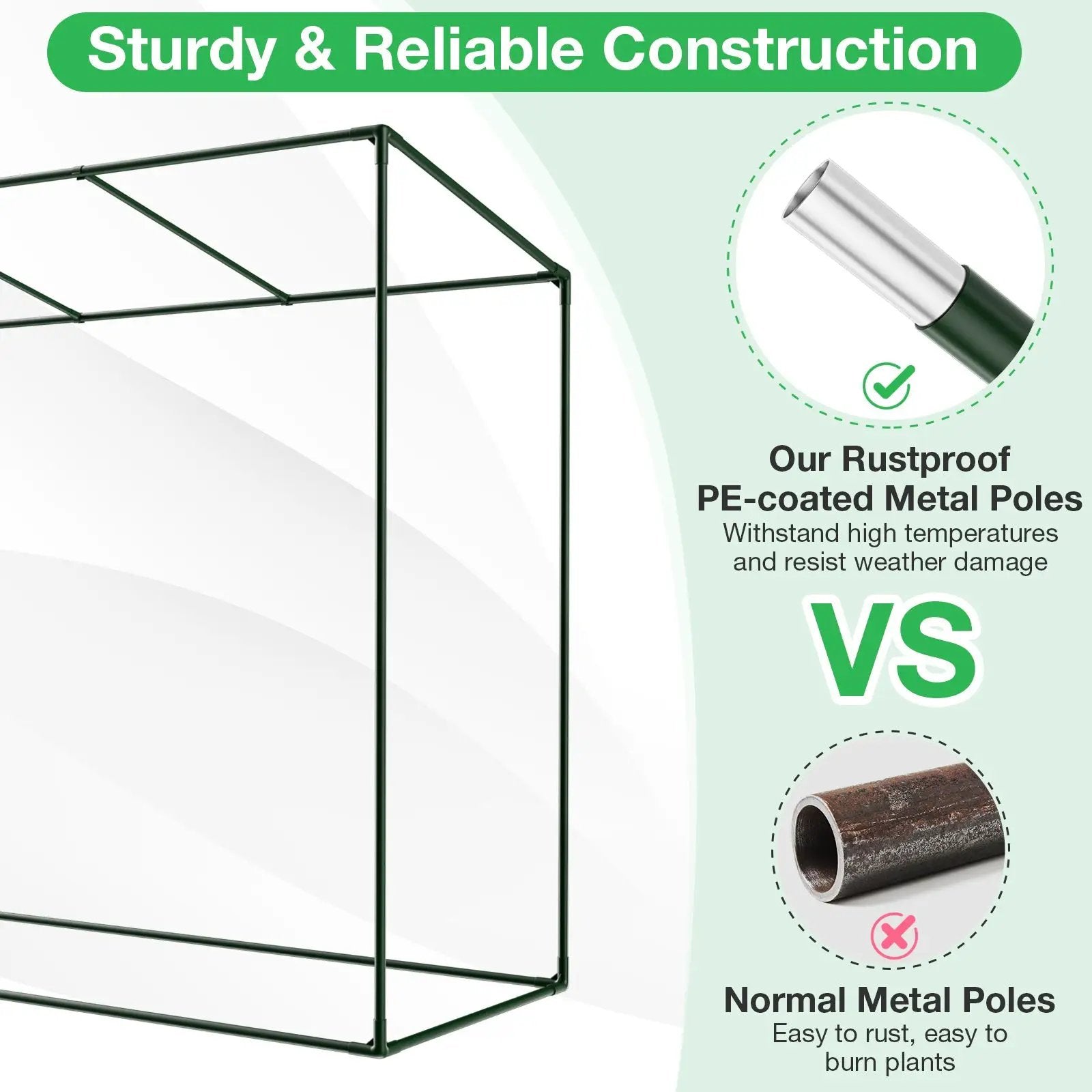 Outdoor Portable Walk-in Greenhouse with PE Cover Heavy-Duty Metal Frame Roll-up Zipper Door by DirectDeals