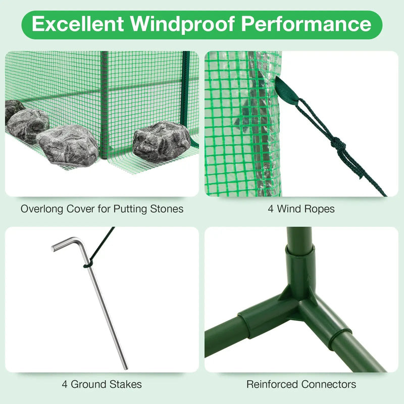 Outdoor Portable Walk-in Greenhouse with PE Cover Heavy-Duty Metal Frame Roll-up Zipper Door by DirectDeals