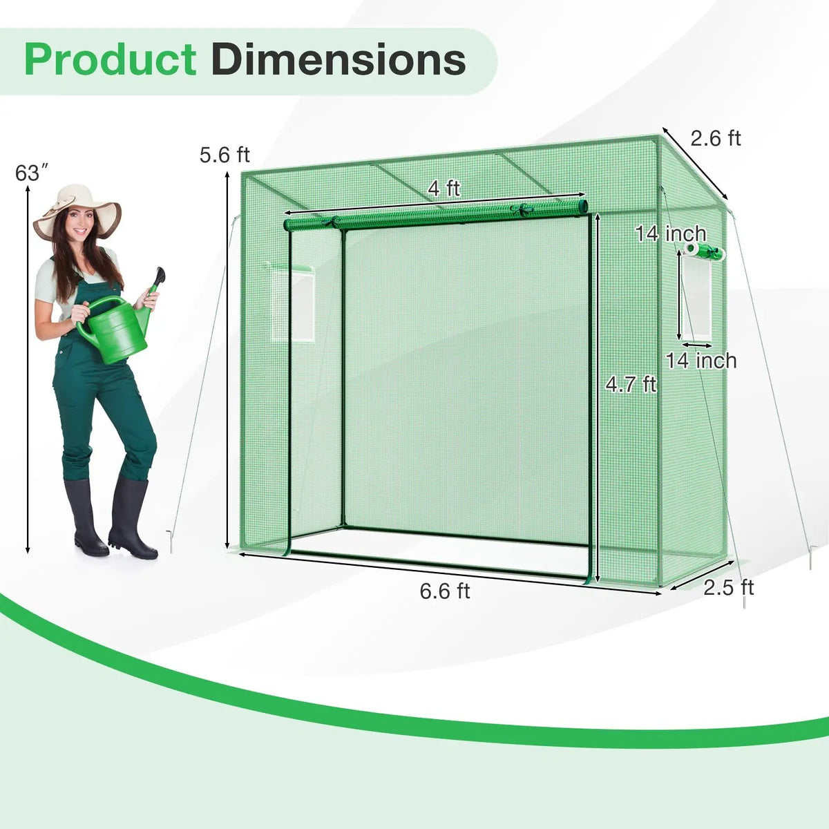 Outdoor Portable Walk-in Greenhouse with PE Cover Heavy-Duty Metal Frame Roll-up Zipper Door, photo 5 of 9