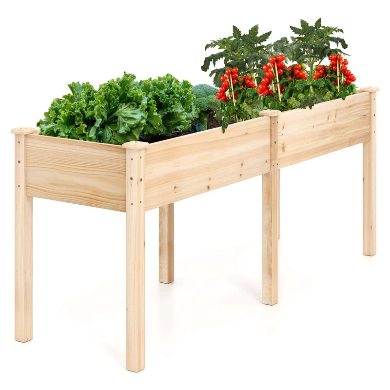Fir Wood Outdoor Raised Garden Bed with Divider Panel and Drainage Holes by DirectDeals