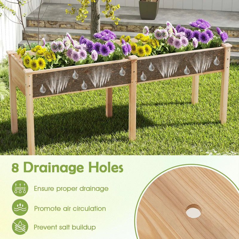 Fir Wood Outdoor Raised Garden Bed with Divider Panel and Drainage Holes by DirectDeals