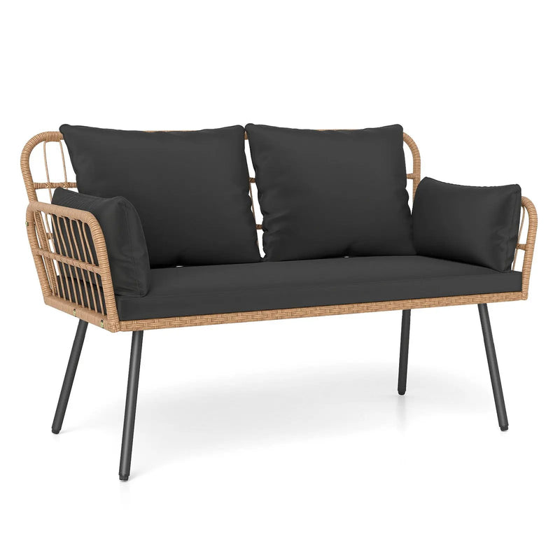 Outdoor Rattan 2-Seat Chair with Seat Back Cushions and Heavy-Duty Metal Legs by DirectDeals