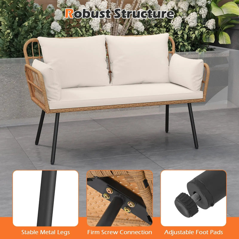 Outdoor Rattan 2-Seat Chair with Seat Back Cushions and Heavy-Duty Metal Legs by DirectDeals