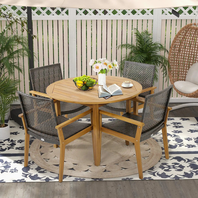 Set of 4 Outdoor Rattan Chair with Sturdy Acacia Wood Frame-Set of 4 by DirectDeals