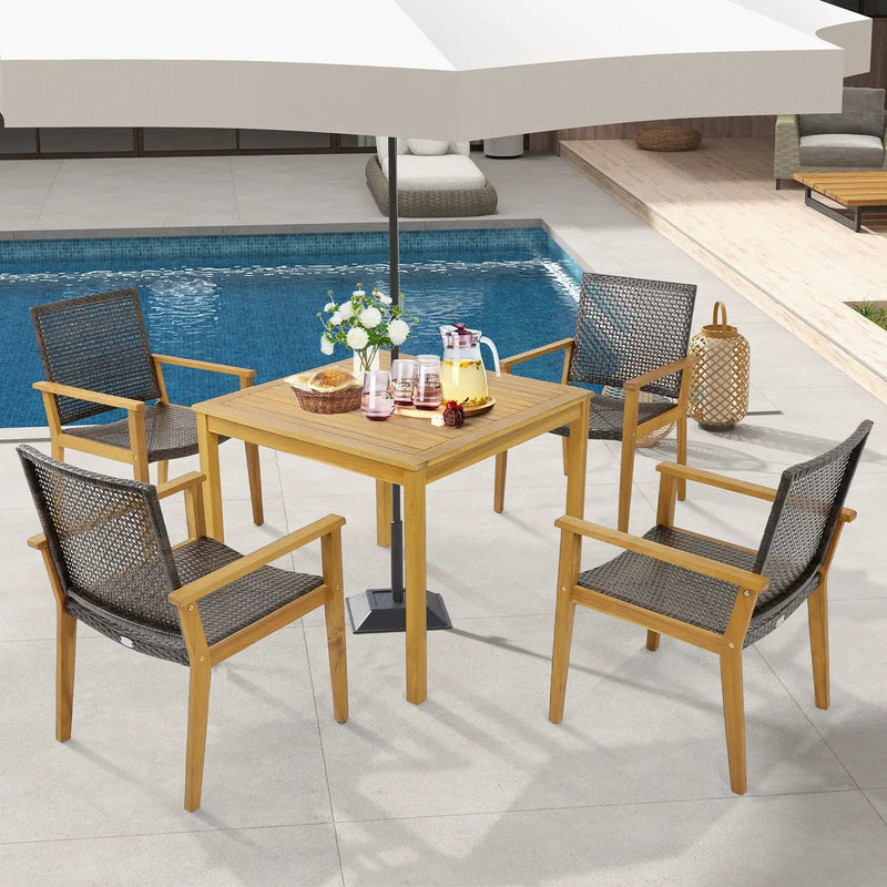 Set of 4 Outdoor Rattan Chair with Sturdy Acacia Wood Frame-Set of 4 by DirectDeals