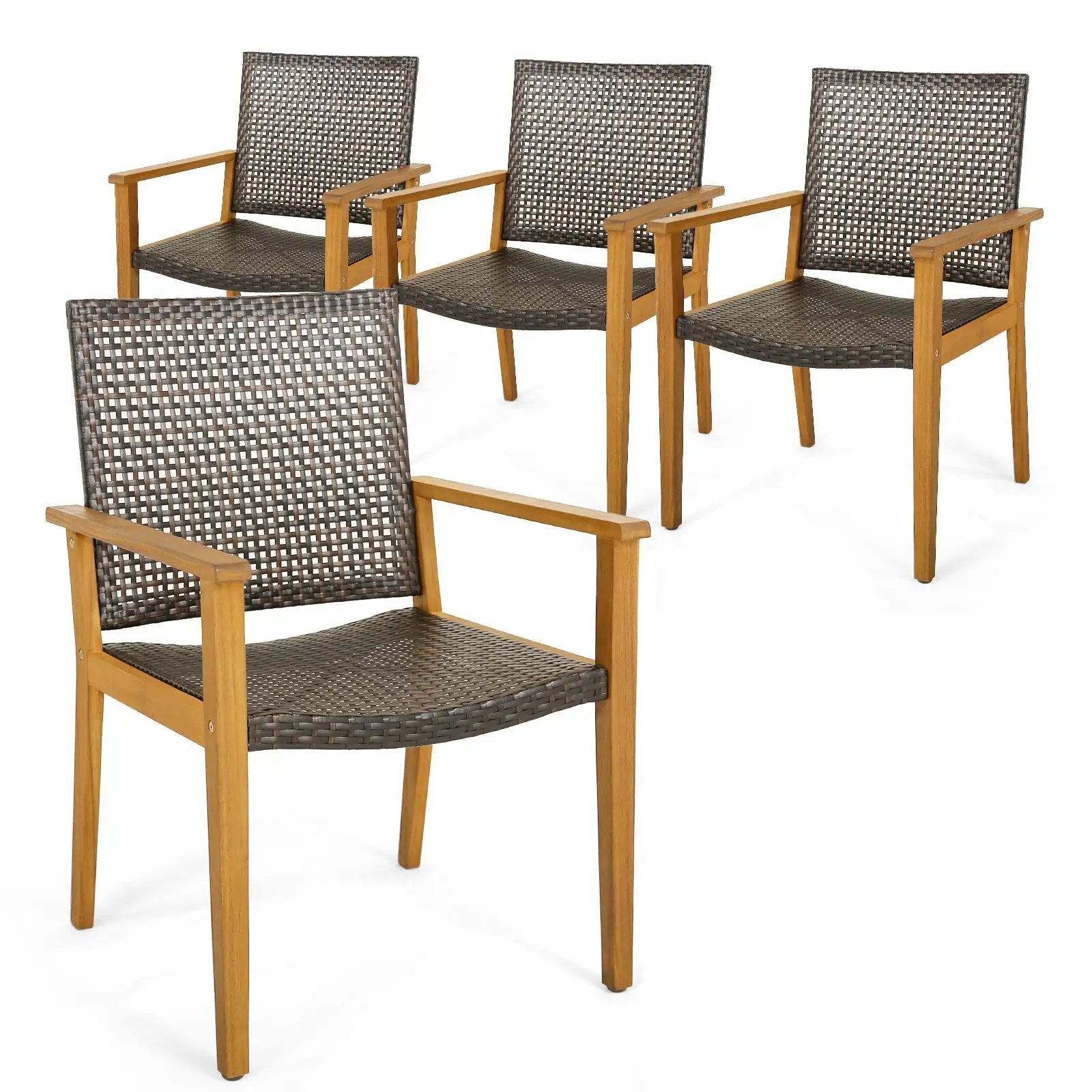 Set of 4 Outdoor Rattan Chair with Sturdy Acacia Wood Frame-Set of 4 by DirectDeals