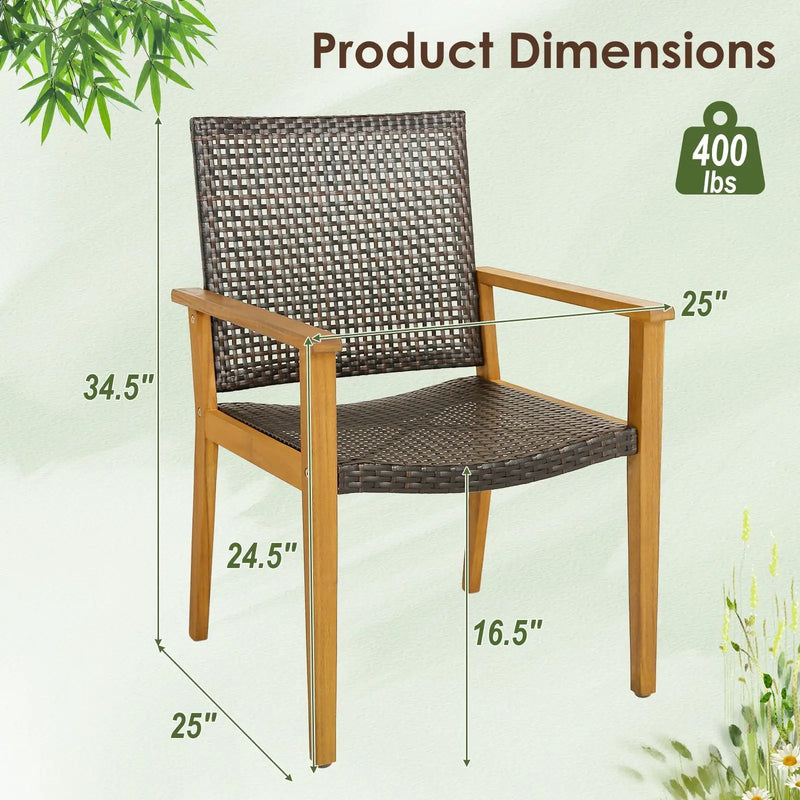 Set of 4 Outdoor Rattan Chair with Sturdy Acacia Wood Frame-Set of 4 by DirectDeals