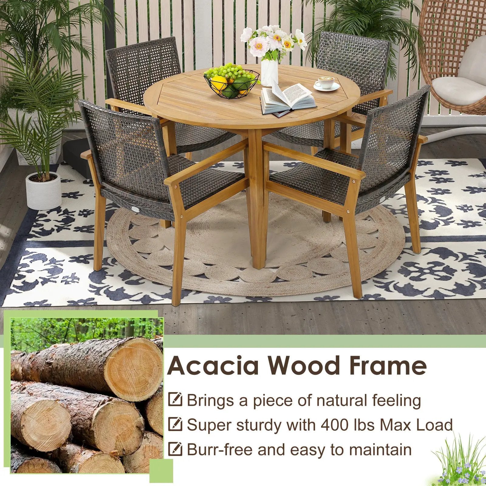 Set of 4 Outdoor Rattan Chair with Sturdy Acacia Wood Frame-Set of 4 by DirectDeals