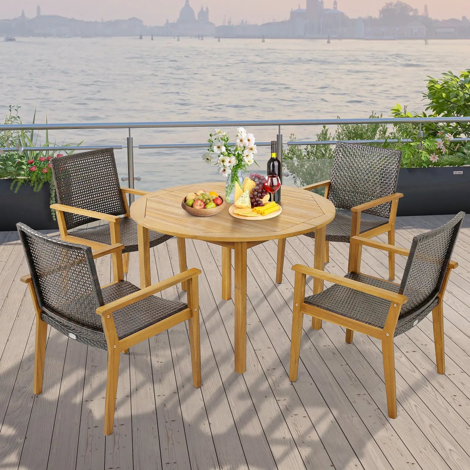 Set of 4 Outdoor Rattan Chair with Sturdy Acacia Wood Frame-Set of 4 by DirectDeals
