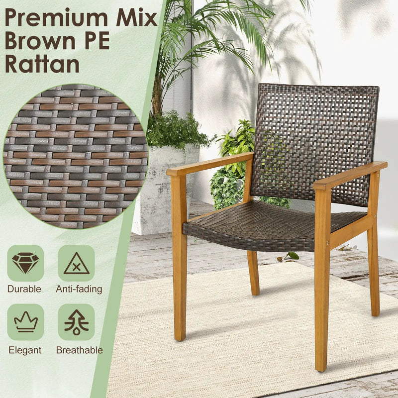 Set of 4 Outdoor Rattan Chair with Sturdy Acacia Wood Frame-Set of 4 by DirectDeals