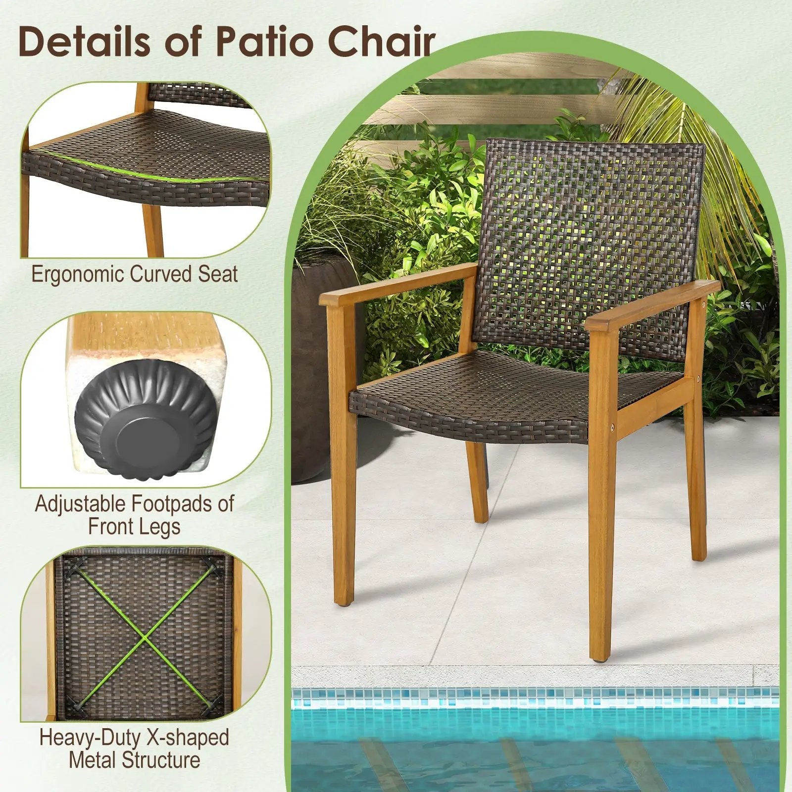 Set of 4 Outdoor Rattan Chair with Sturdy Acacia Wood Frame-Set of 4 by DirectDeals