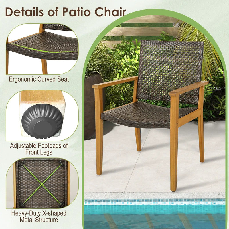 Set of 4 Outdoor Rattan Chair with Sturdy Acacia Wood Frame-Set of 4 by DirectDeals