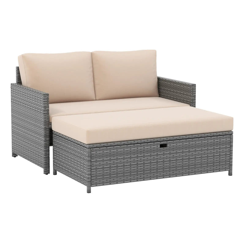 Outdoor Rattan Daybed Wicker Loveseat and 31 Gallon Storage Ottoman-Brown by DirectDeals