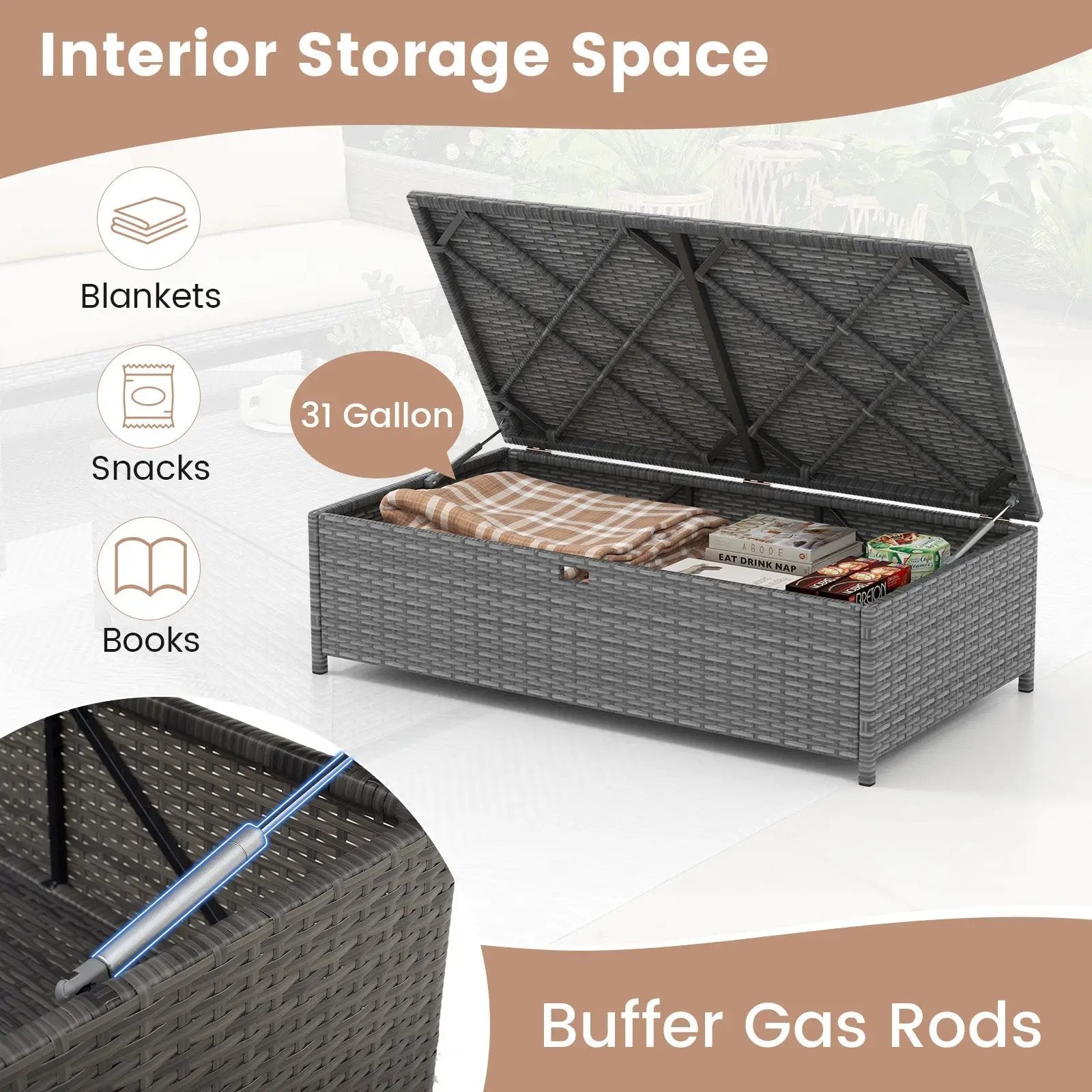 Outdoor Rattan Daybed Wicker Loveseat and 31 Gallon Storage Ottoman-Brown by DirectDeals