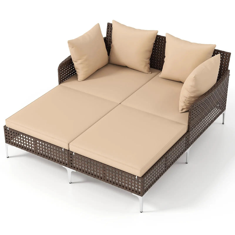 Outdoor Rattan Double Daybed Wicker Chaise Lounge by DirectDeals