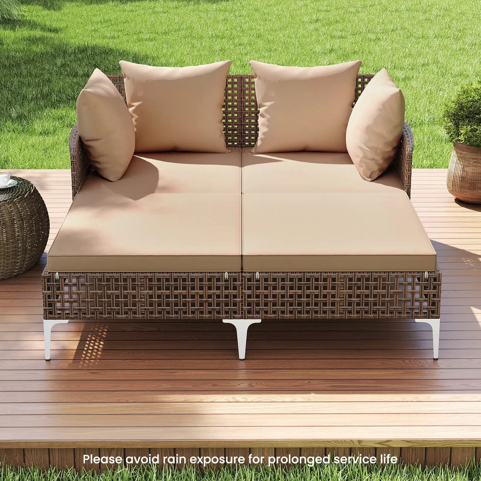 Outdoor Rattan Double Daybed Wicker Chaise Lounge by DirectDeals