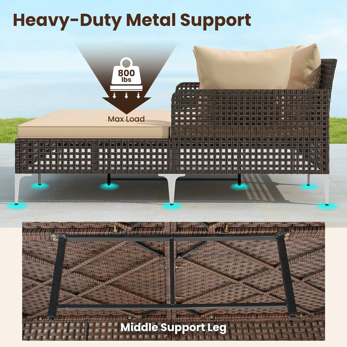 Outdoor Rattan Double Daybed Wicker Chaise Lounge, photo 16 of 16