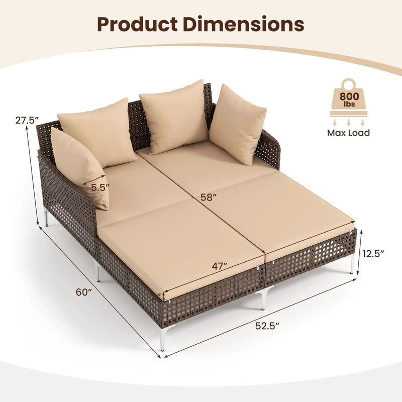 Outdoor Rattan Double Daybed Wicker Chaise Lounge by DirectDeals