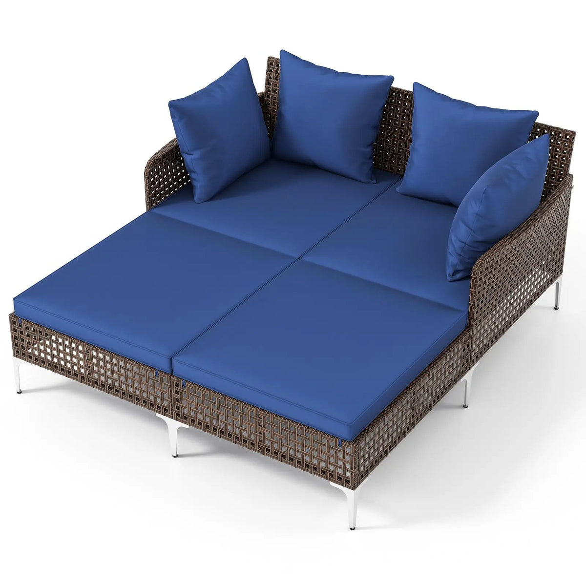 Outdoor Rattan Double Daybed Wicker Chaise Lounge, photo 5 of 16