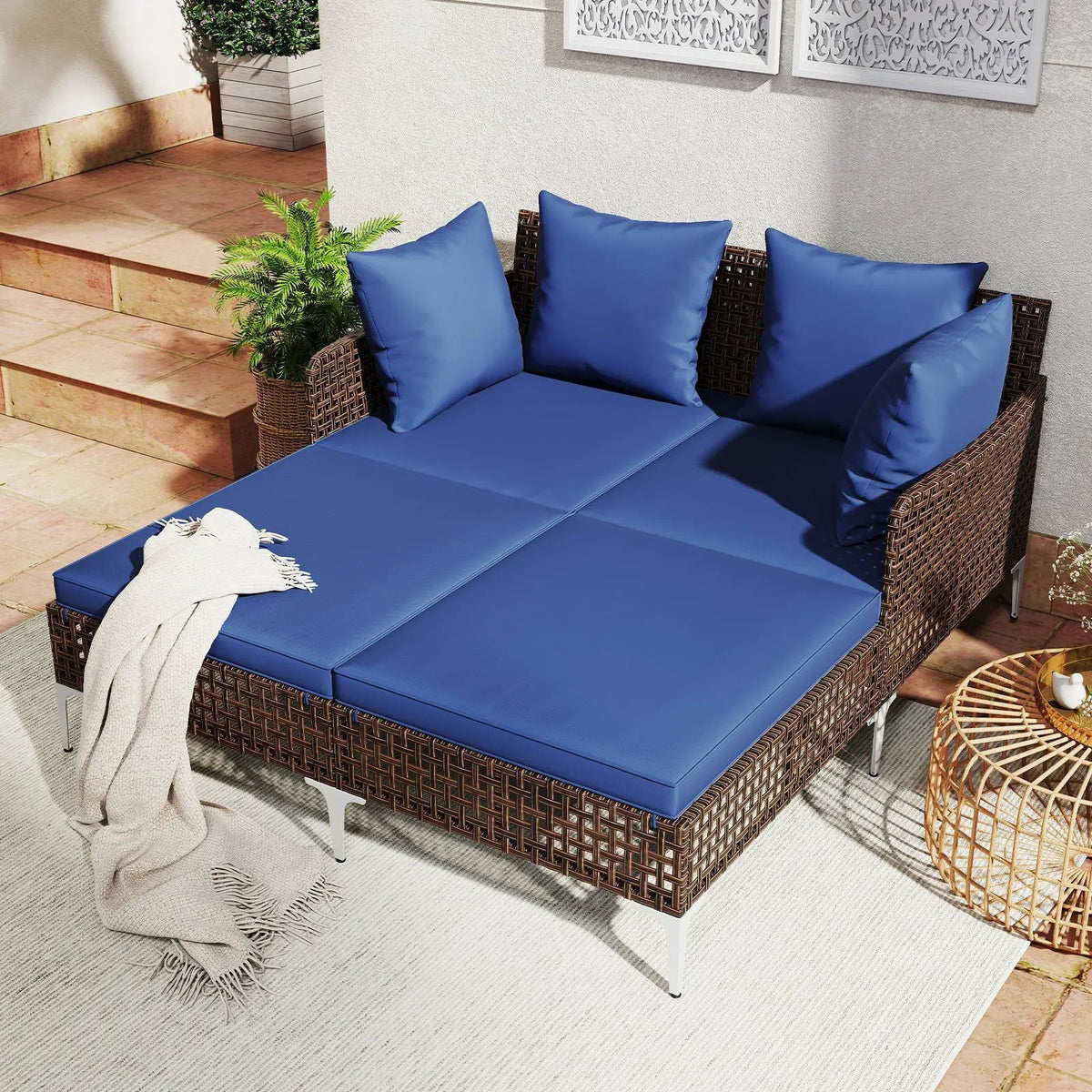 Outdoor Rattan Double Daybed Wicker Chaise Lounge, photo 9 of 16