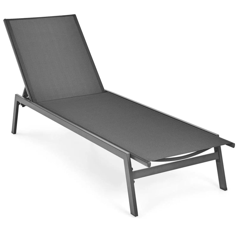 Outdoor Reclining Chaise Lounge Chair with 6-Position Adjustable Back by DirectDeals