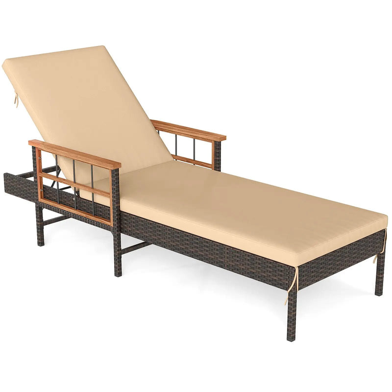 Outdoor Reclining Lounger Chair with 4-Level Adjustable Backrest-Beige by DirectDeals