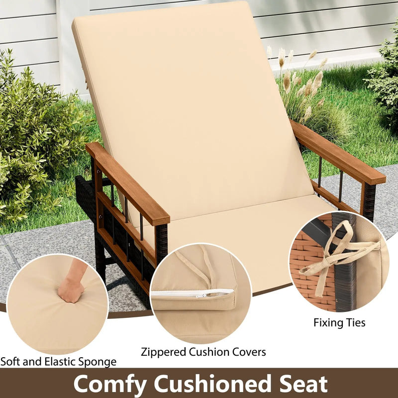 Outdoor Reclining Lounger Chair with 4-Level Adjustable Backrest-Beige by DirectDeals
