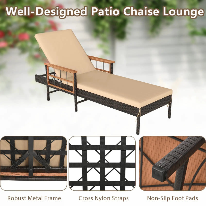 Outdoor Reclining Lounger Chair with 4-Level Adjustable Backrest-Beige by DirectDeals