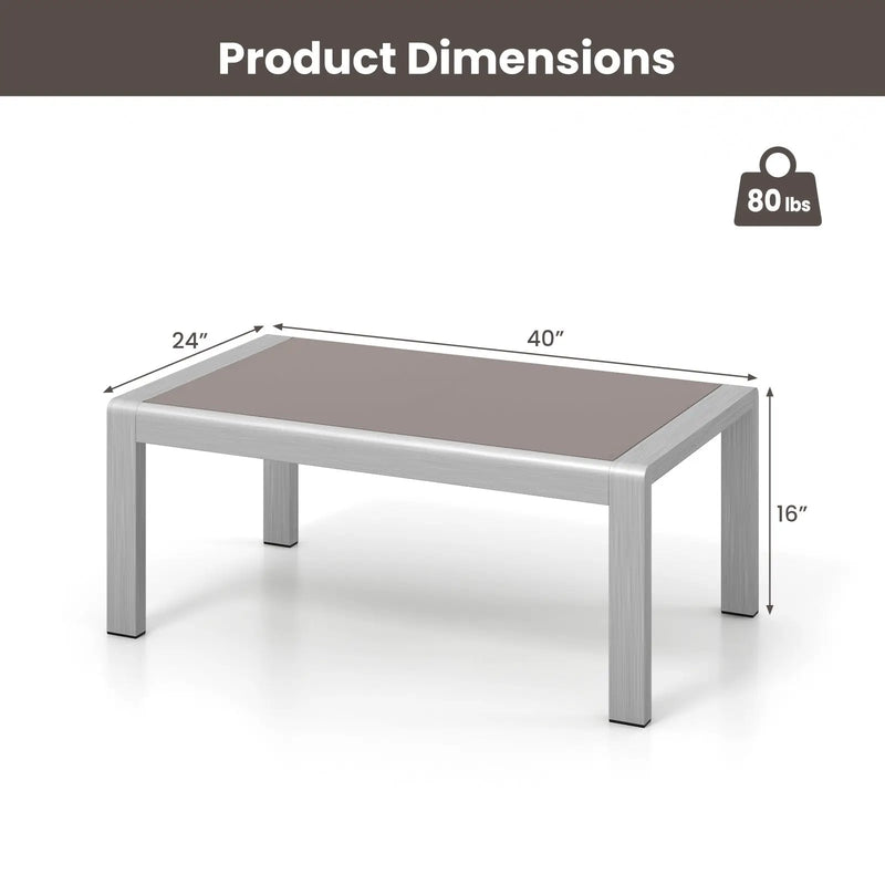 Outdoor Rectangle Coffee Table with Tempered Glass Tabletop for Backyard Poolside-Gray by DirectDeals