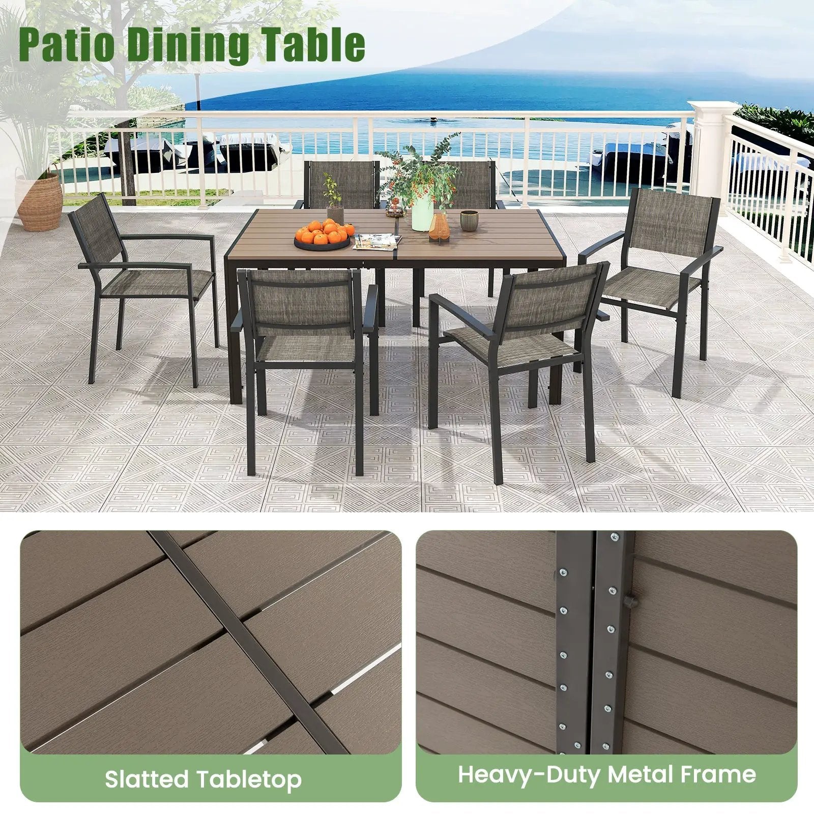 59 x 35 Inch Large Outdoor Rectangle Dining Table with Metal Legs by DirectDeals