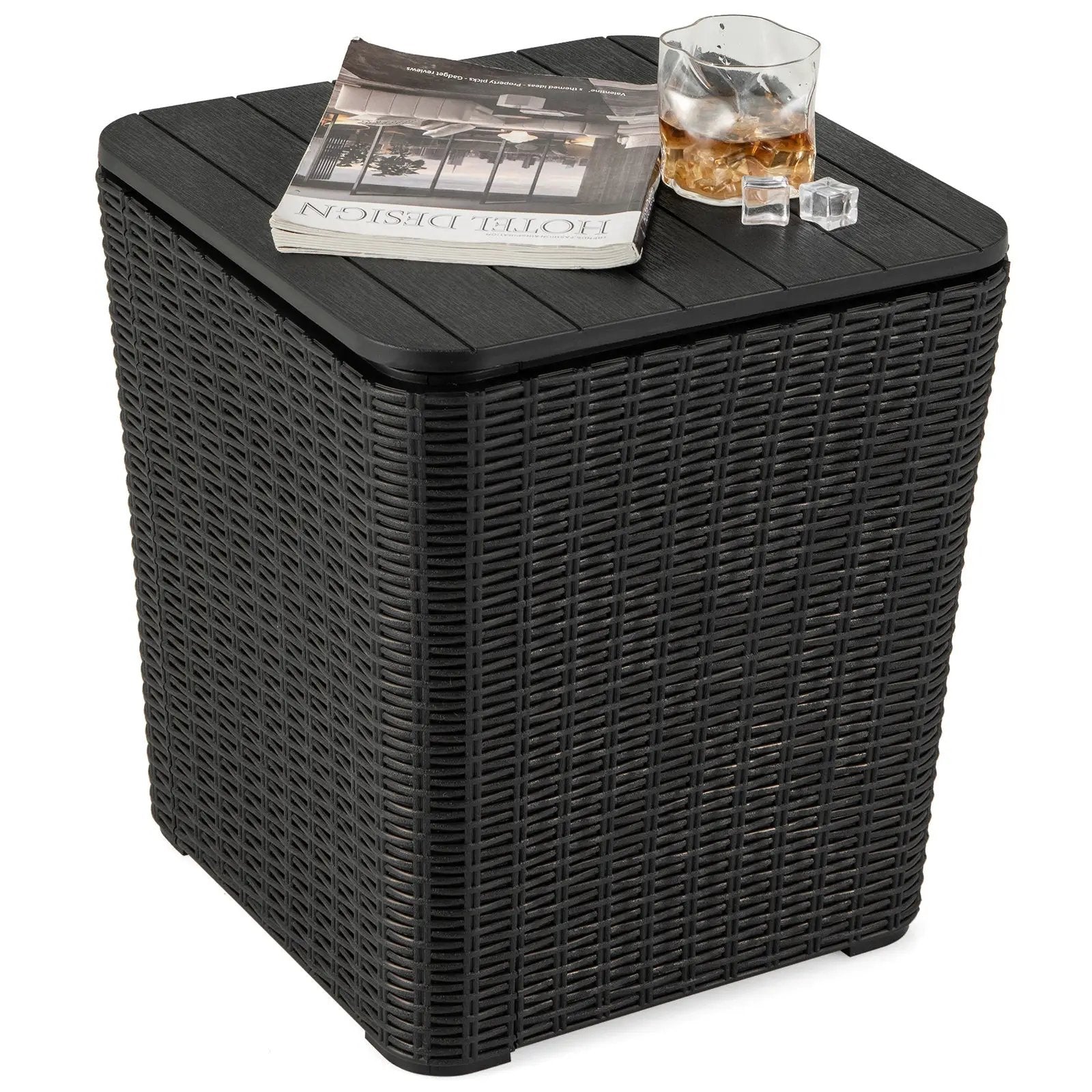 Outdoor Resin Storage Side Table with Removable Lid and Wicker-woven Accent by DirectDeals