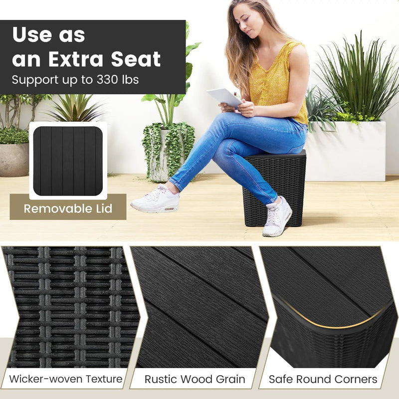 Outdoor Resin Storage Side Table with Removable Lid and Wicker-woven Accent by DirectDeals