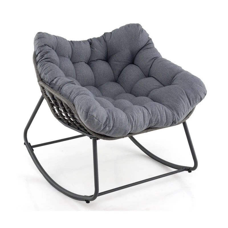Outdoor Rocking Chair Oversized Patio PE Wicker Egg Chair with Cushion by DirectDeals