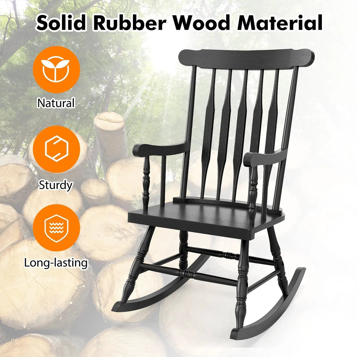 Rocking Chair with Solid Wooden Frame for Garden and Patio, photo 6 of 10