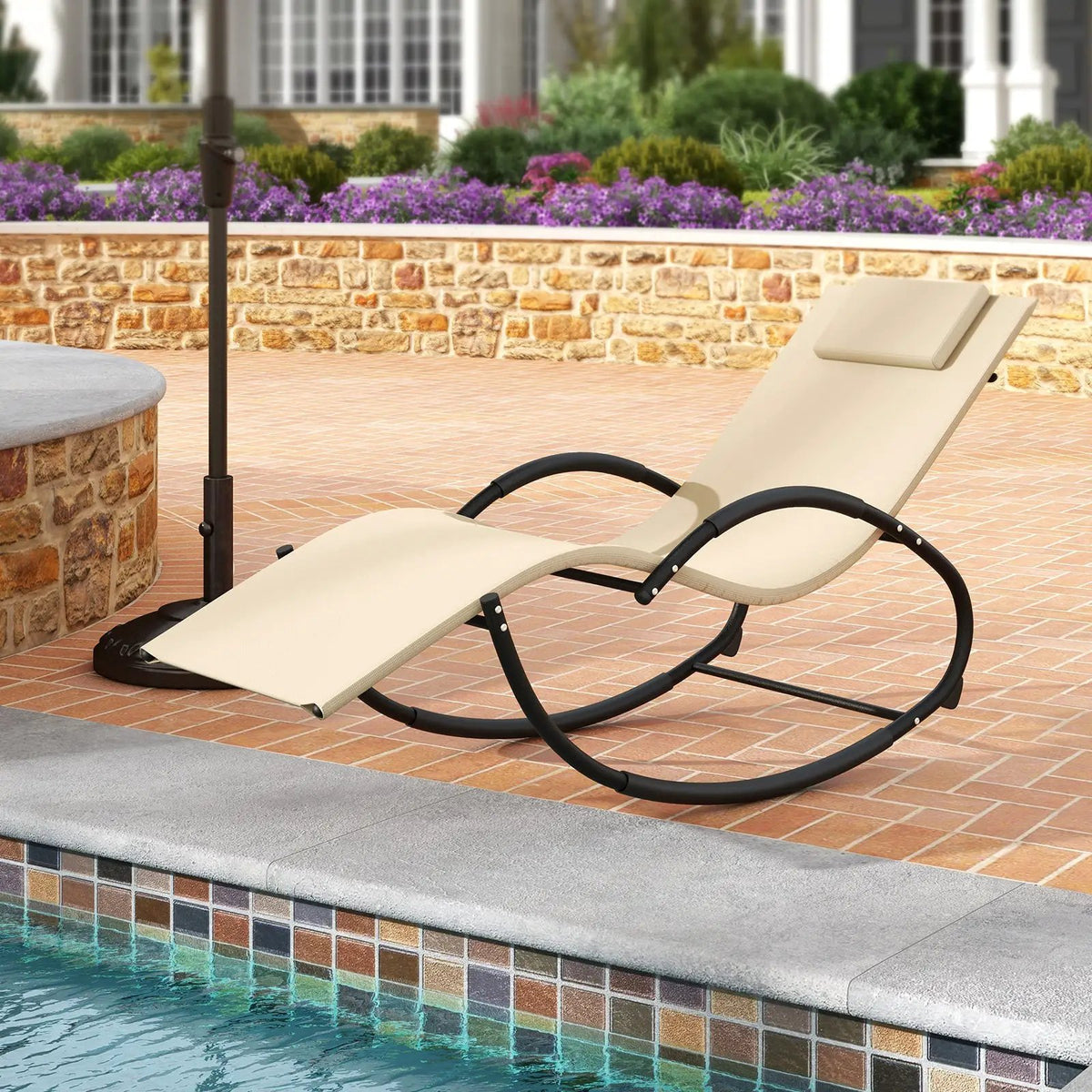 Outdoor Rocking Lounge Chair with Removable Headrest, photo 4 of 16