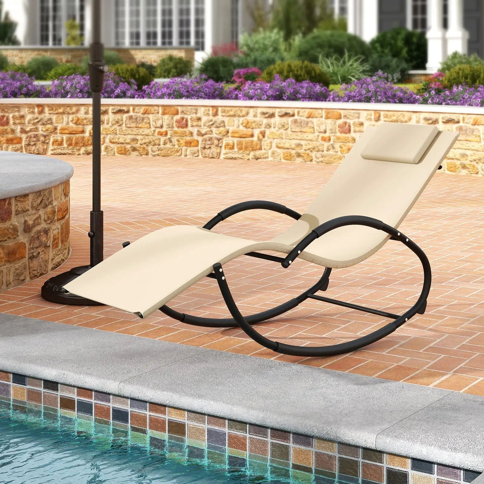 Outdoor Rocking Lounge Chair with Removable Headrest by DirectDeals