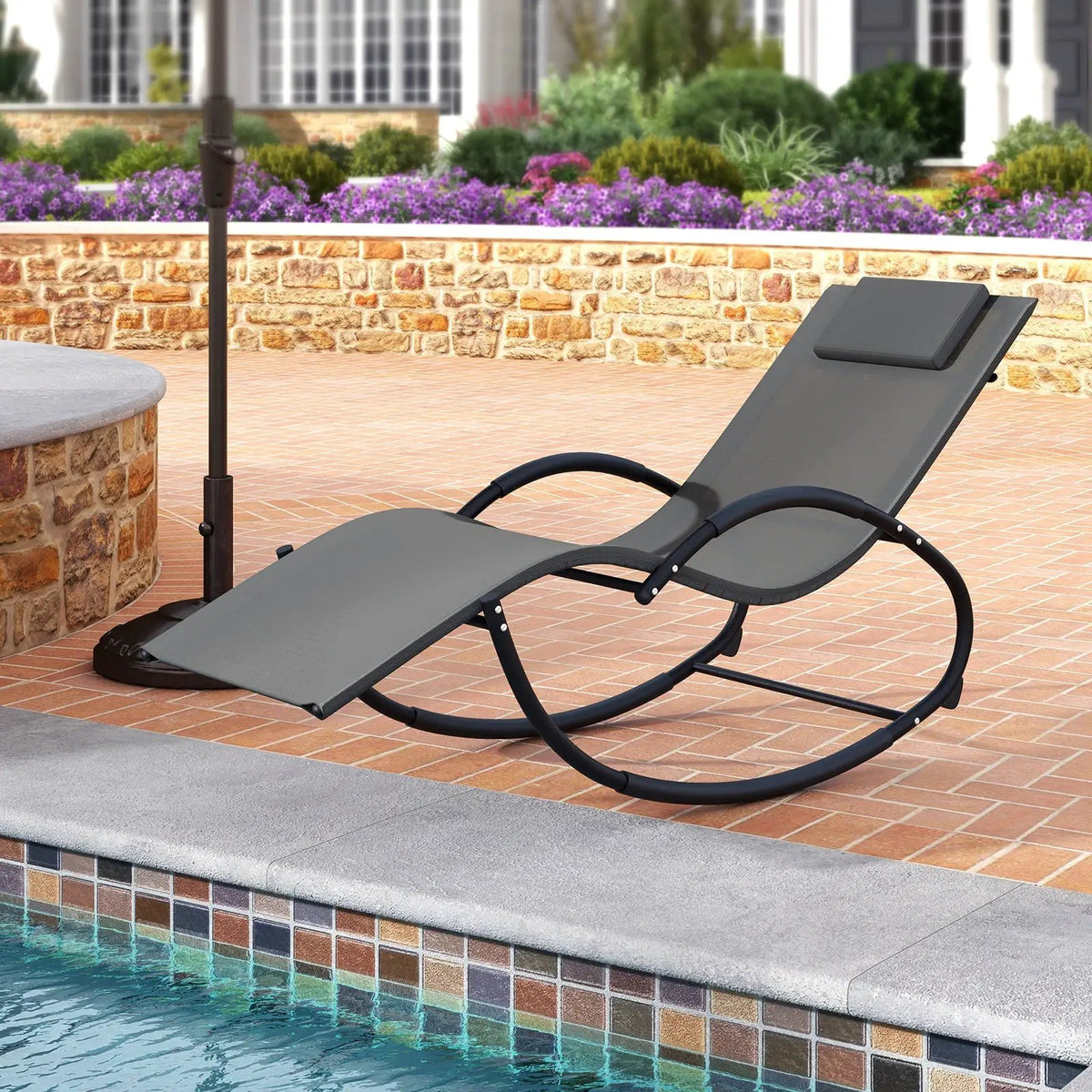 Outdoor Rocking Lounge Chair with Removable Headrest, photo 3 of 16