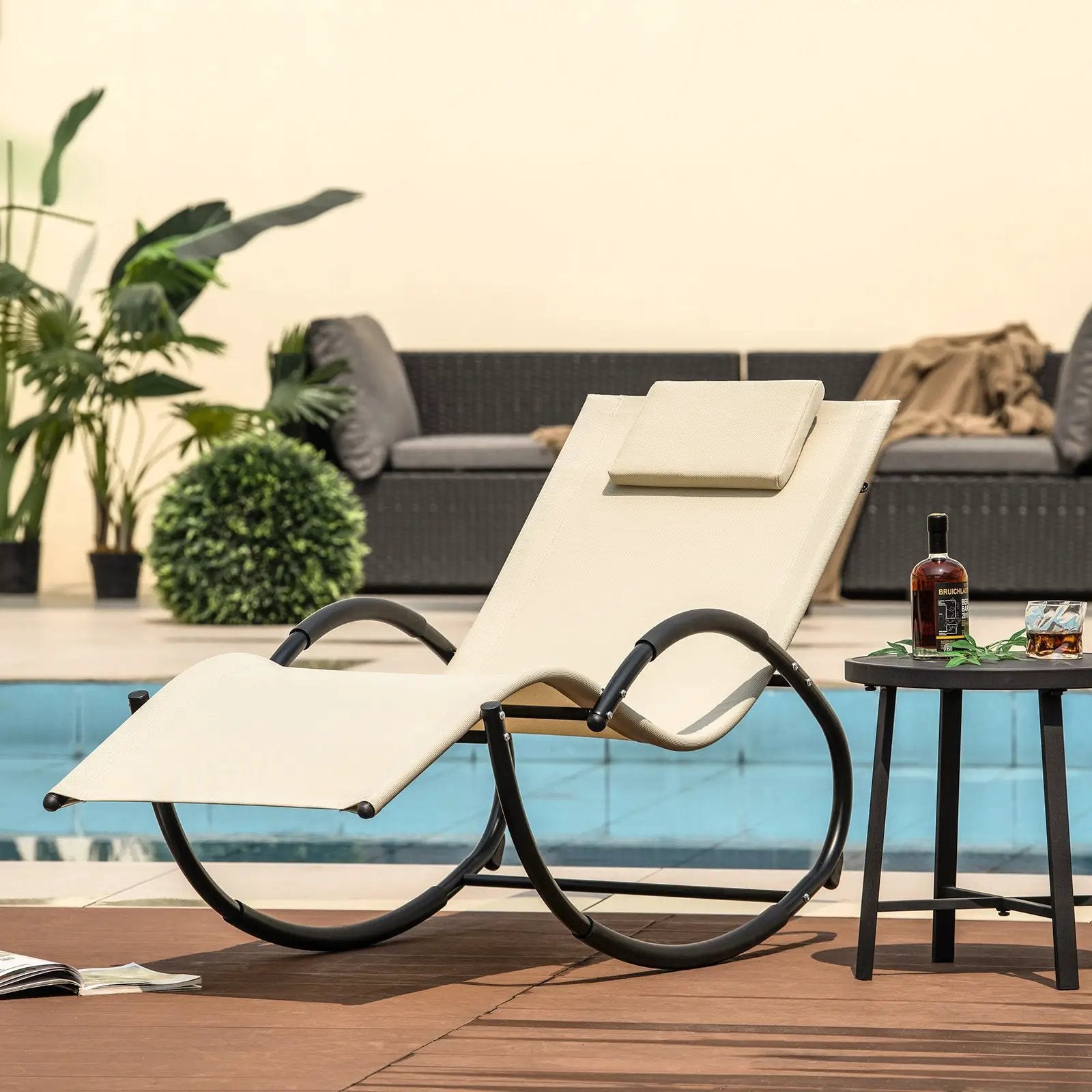 Outdoor Rocking Lounge Chair with Removable Headrest by DirectDeals