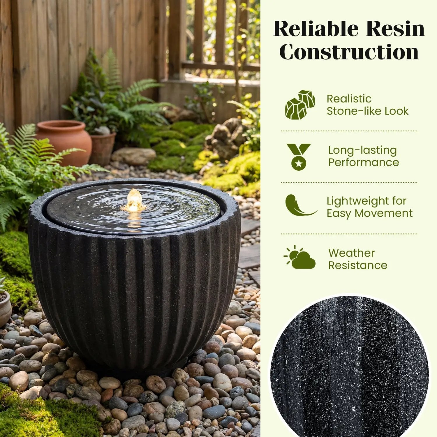 Outdoor Round Sphere Water Fountain with Pump for Garden by DirectDeals