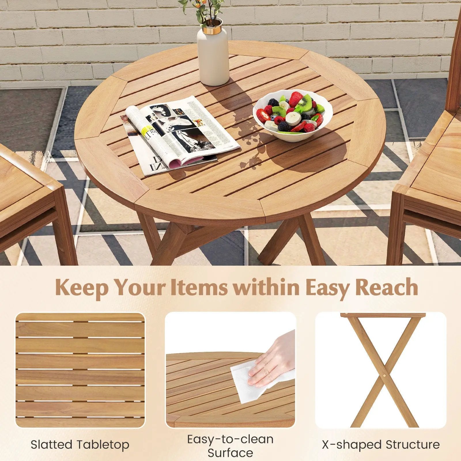 Outdoor Side Table with Slatted Tabletop and X-Shaped Structure by DirectDeals
