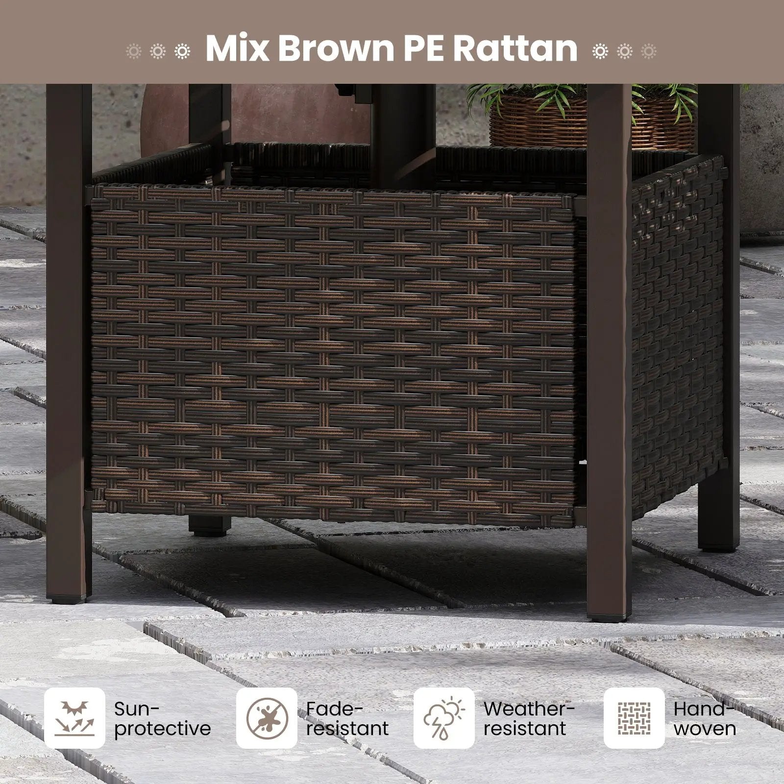 Outdoor Side Table All-Weather PE Wicker Patio Table with Umbrella Hole-Brown by DirectDeals