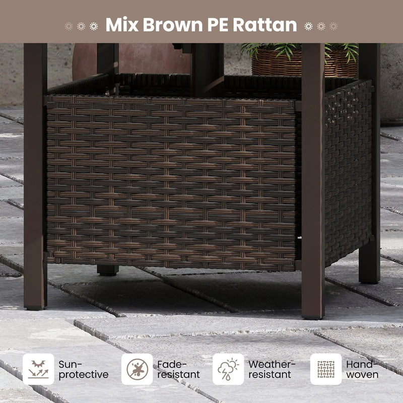 Outdoor Side Table All-Weather PE Wicker Patio Table with Umbrella Hole-Brown by DirectDeals