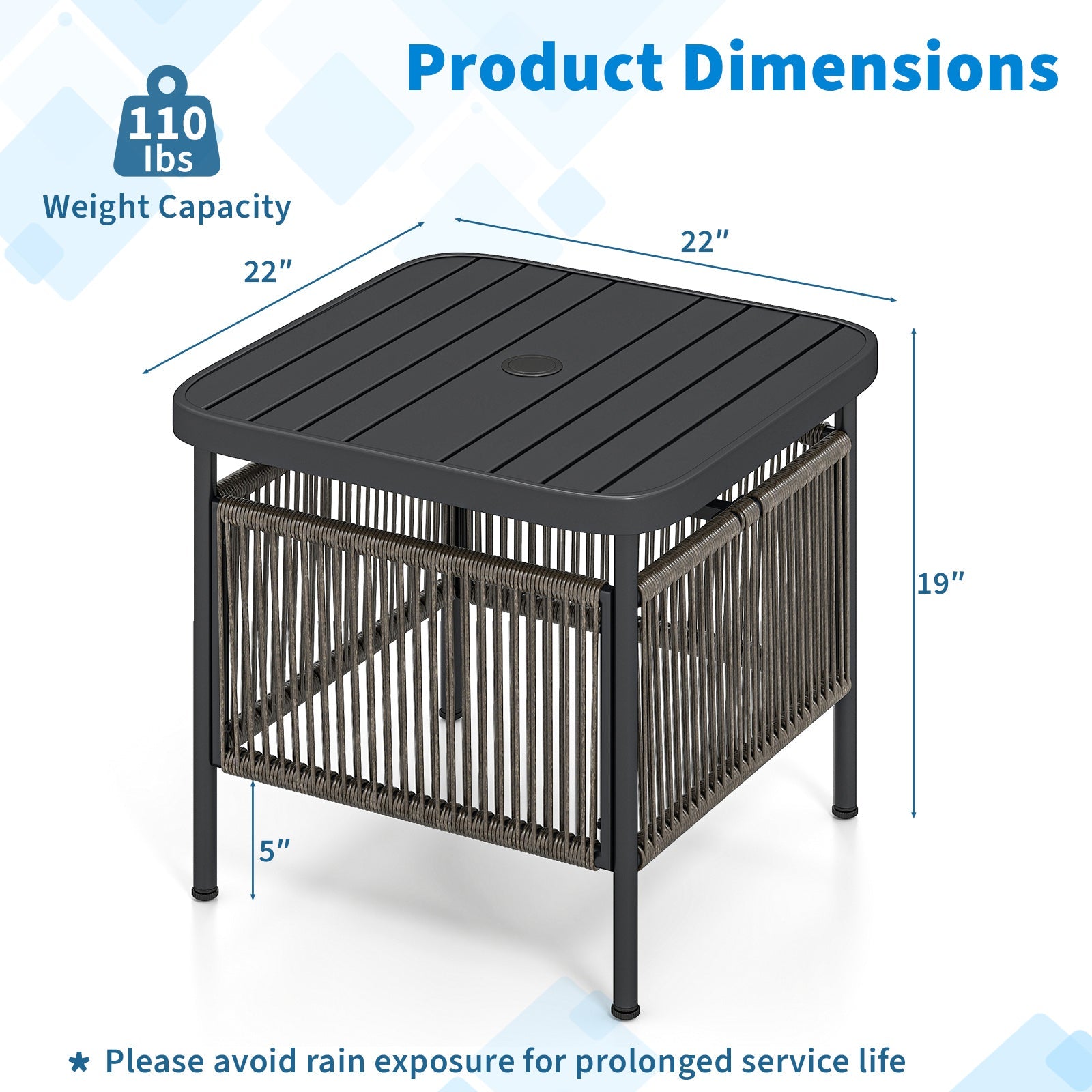 Outdoor Side Table with Umbrella Hole and Storage Shelf by DirectDeals