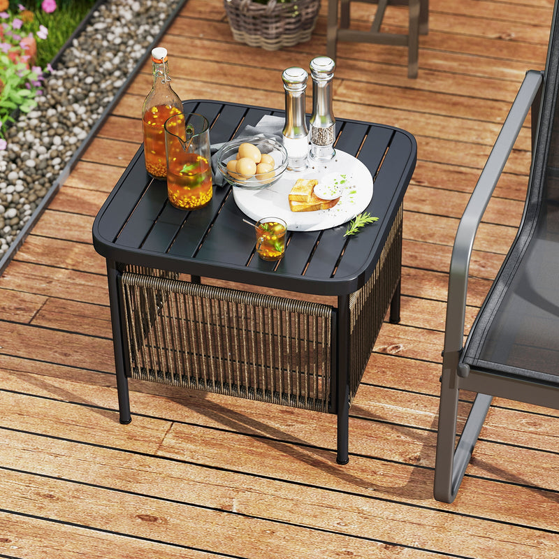 Outdoor Side Table with Umbrella Hole and Storage Shelf by DirectDeals