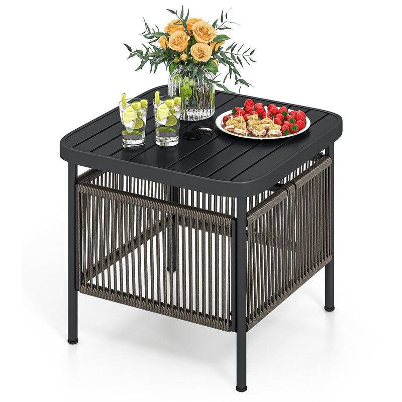 Outdoor Side Table with Umbrella Hole and Storage Shelf by DirectDeals