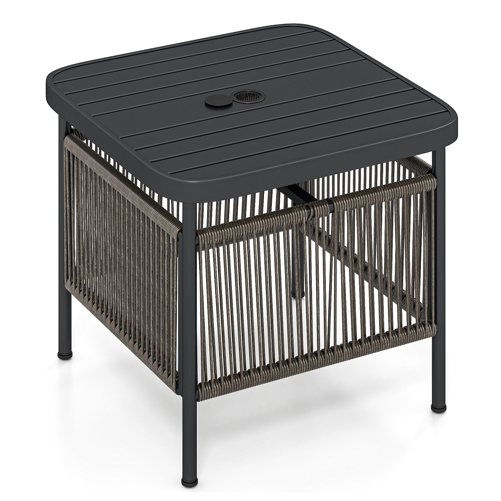 Outdoor Side Table with Umbrella Hole and Storage Shelf by DirectDeals