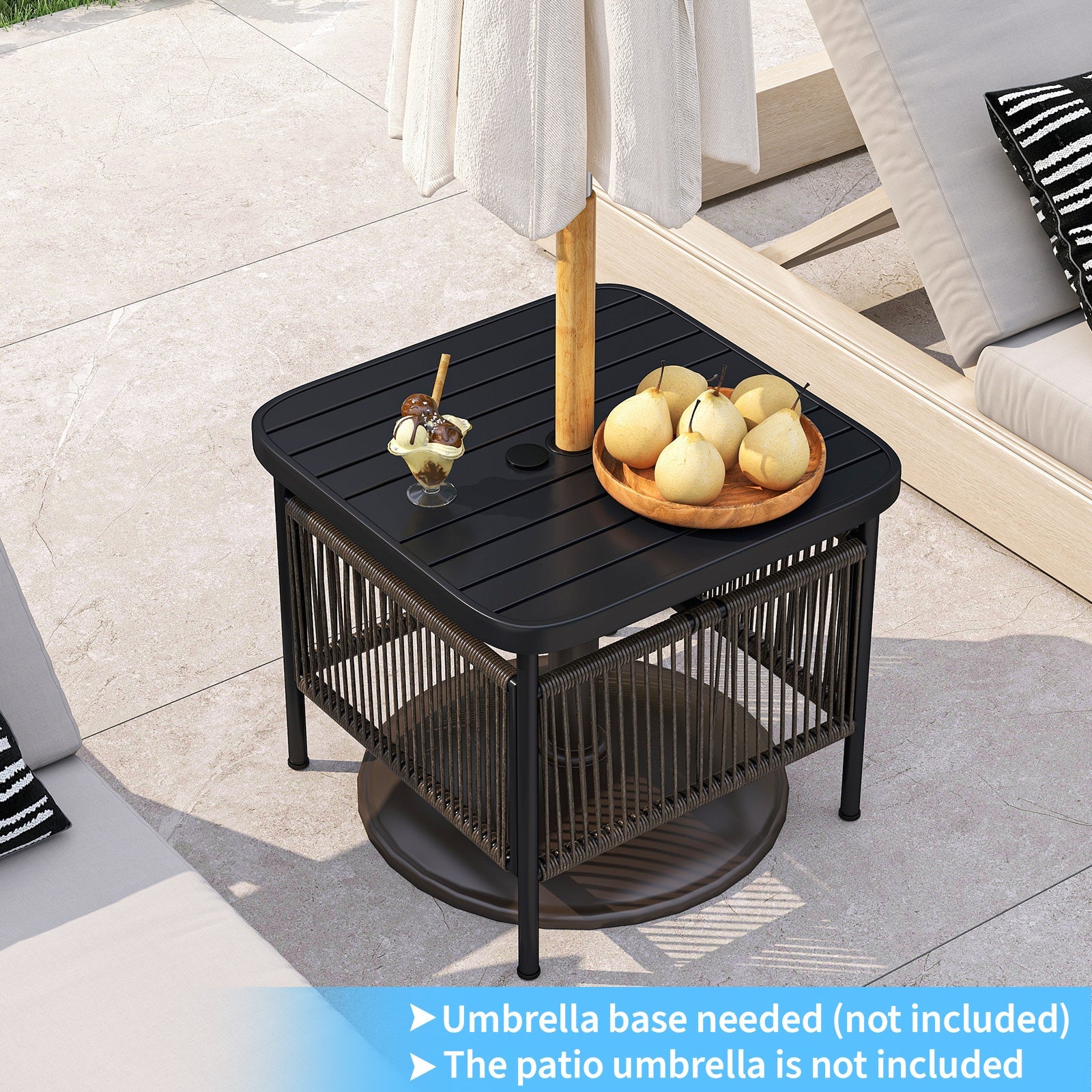 Outdoor Side Table with Umbrella Hole and Storage Shelf by DirectDeals