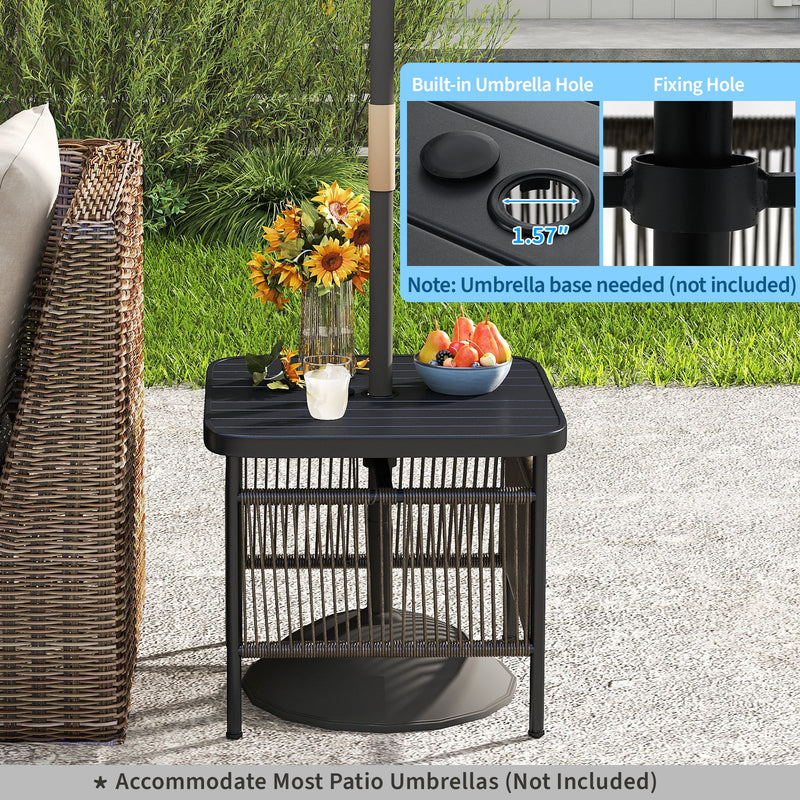 Outdoor Side Table with Umbrella Hole and Storage Shelf by DirectDeals